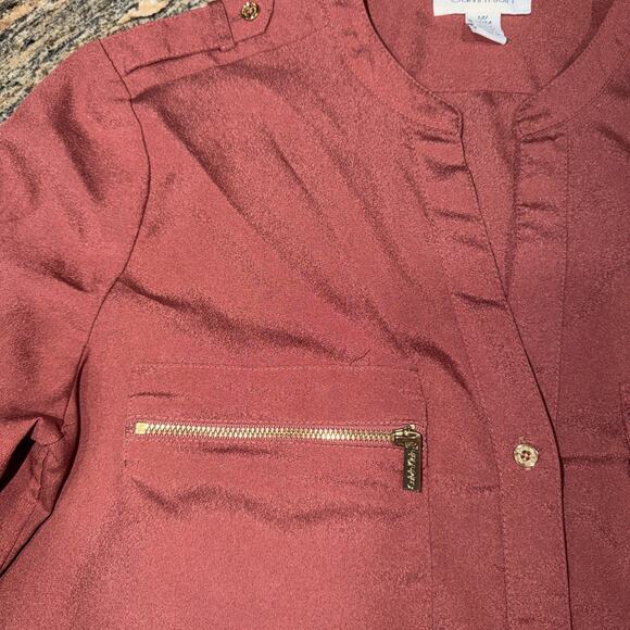Calvin Klein Roll Tab Blouse M | Mauve Zip Pocket - Picture 3 of 9